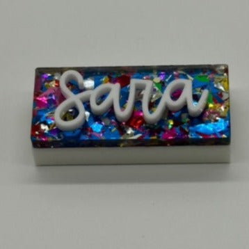 Blue Party Confetti Handled Tumbler Name Tag