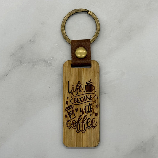 Life Begins with Coffee Keychain