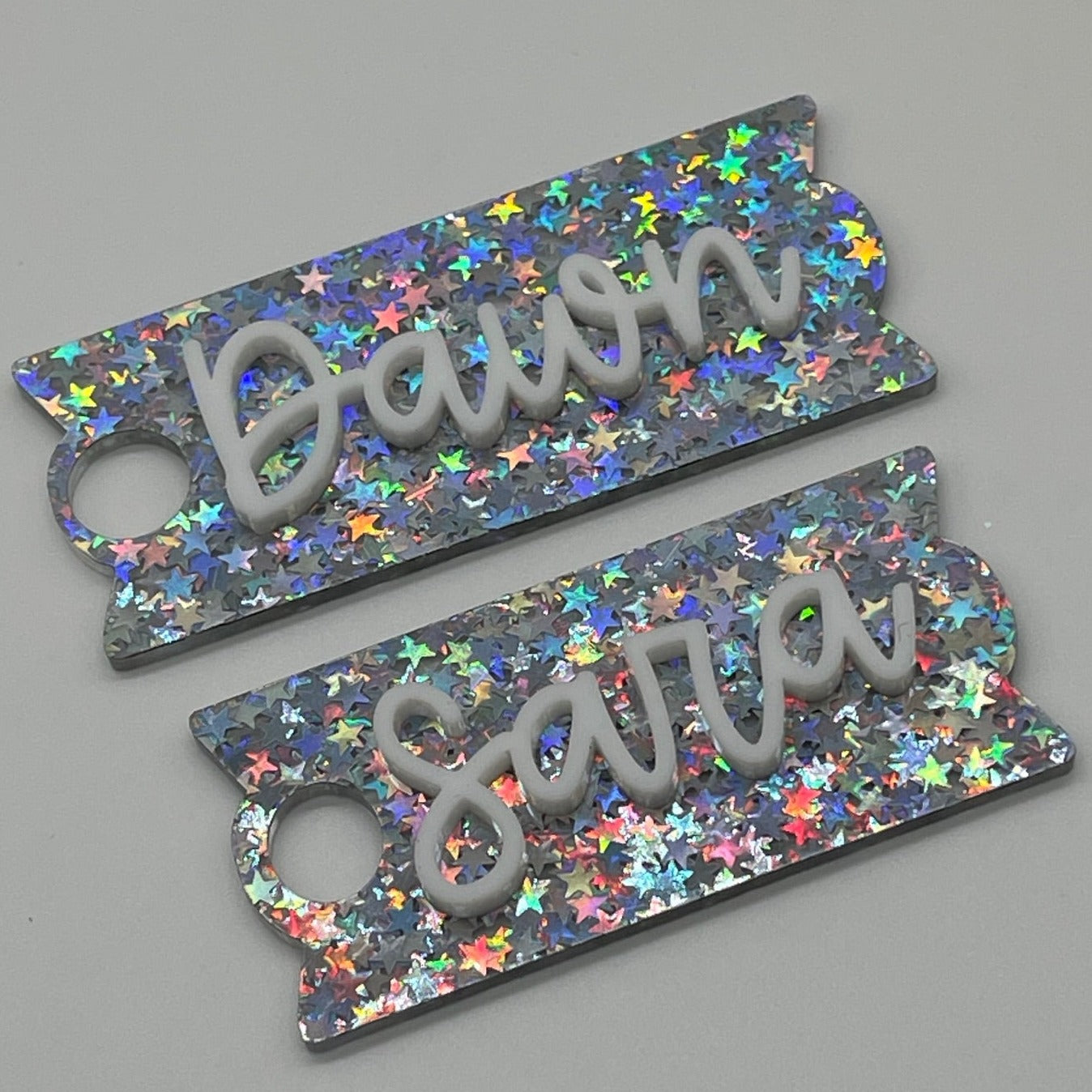 Iridescent Chunky Star Acrylic Tumbler Name Tag