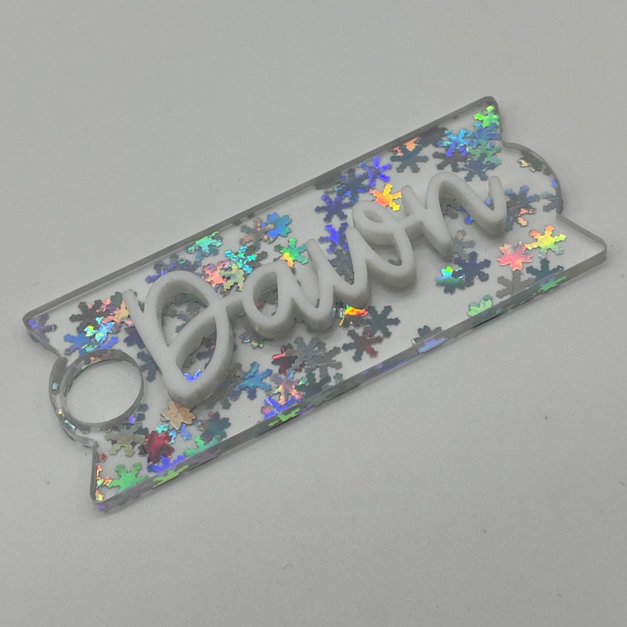 Iridescent Snowflake Acrylic Tumbler Name Tag