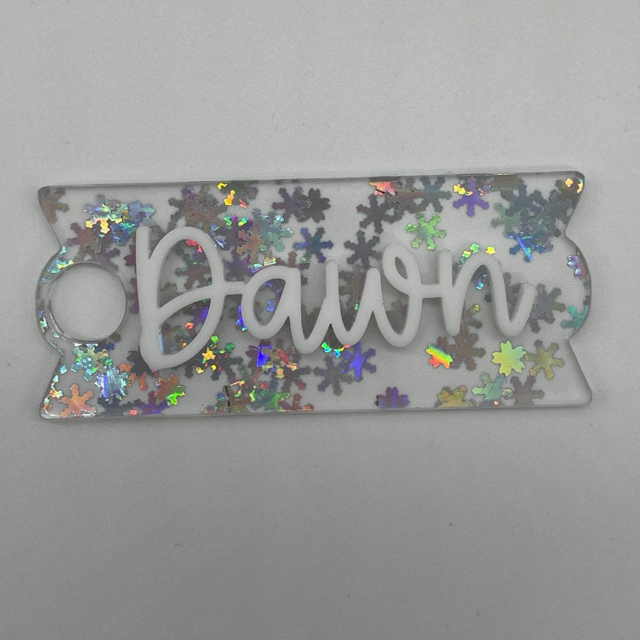 Iridescent Snowflake Acrylic Tumbler Name Tag