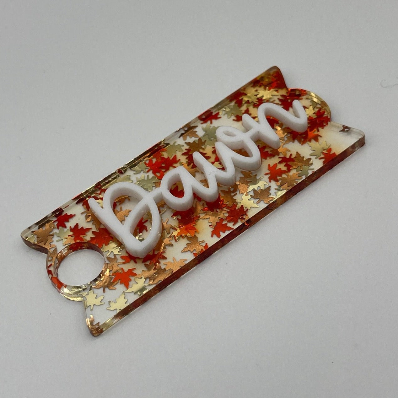 Fall Leaf Glitter Acrylic Tumbler Name Tag