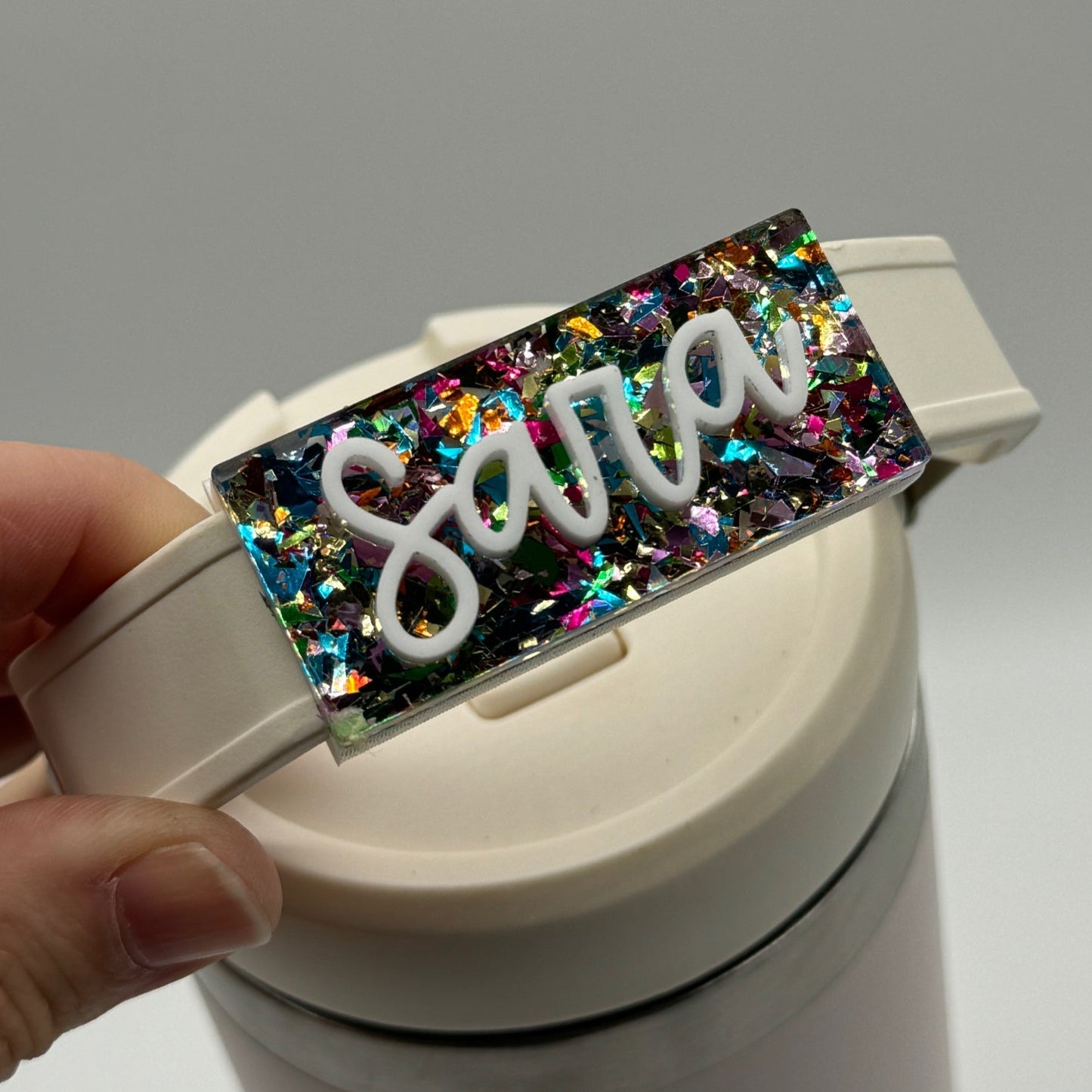 Party Confetti Handled Tumbler Name Tag