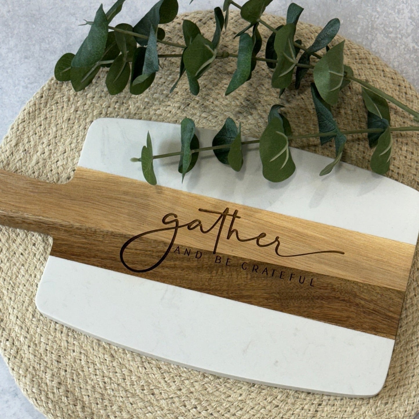 Gather and Be Grateful Acacia Wood & Marble Cutting Board