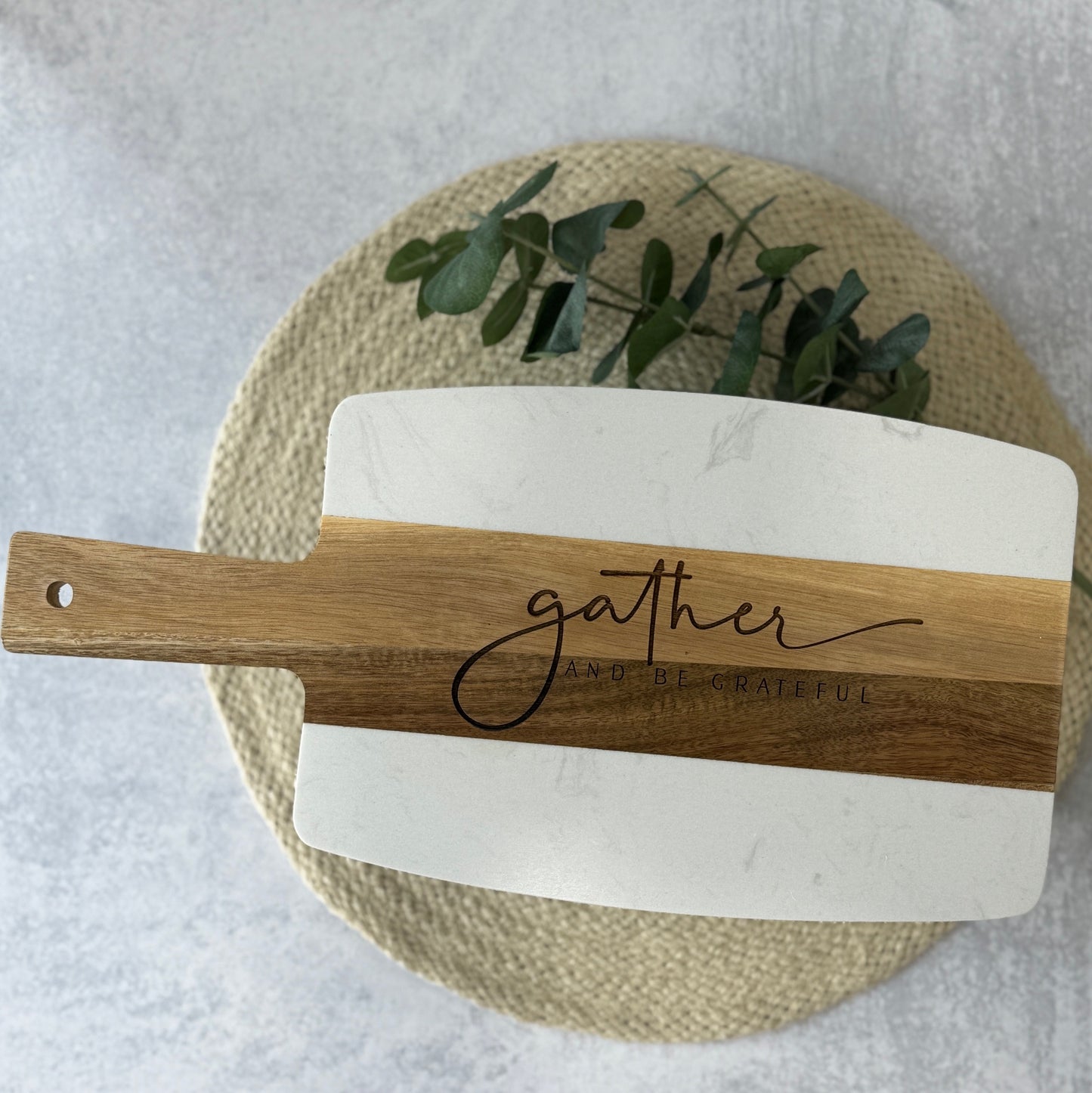 Gather and Be Grateful Acacia Wood & Marble Cutting Board