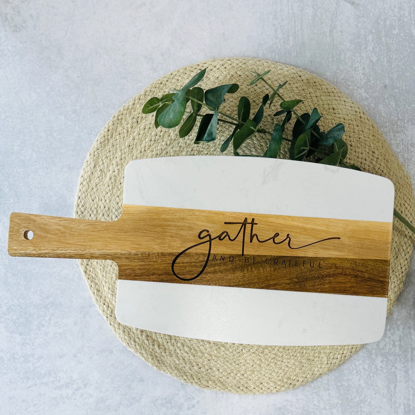 Gather and Be Grateful Acacia Wood & Marble Cutting Board