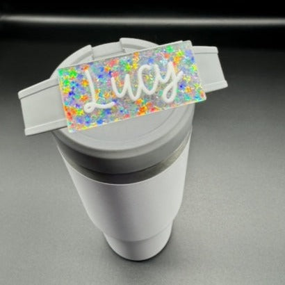 Holographic Chunky Stars Handled Tumbler Name Tag