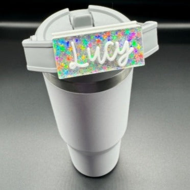 Holographic Chunky Stars Handled Tumbler Name Tag