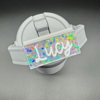 Holographic Chunky Stars Handled Tumbler Name Tag