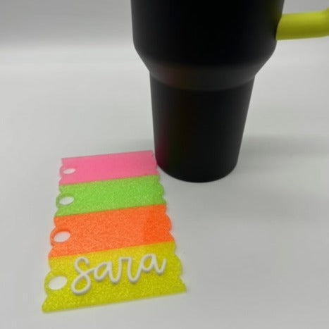 Neon Glitter Acrylic Tumbler Name Tag