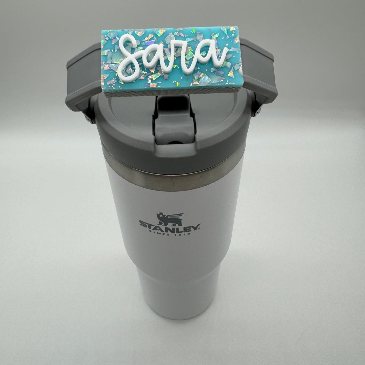 Breakfast Glitter Handled Tumbler Name Tag