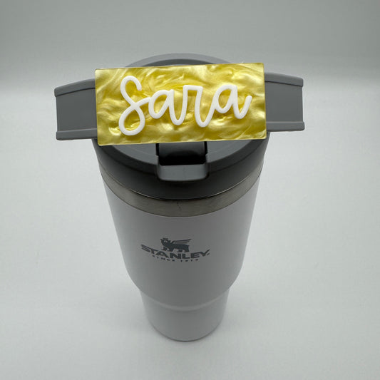 Yellow Pearl Handled Tumbler Name Tag