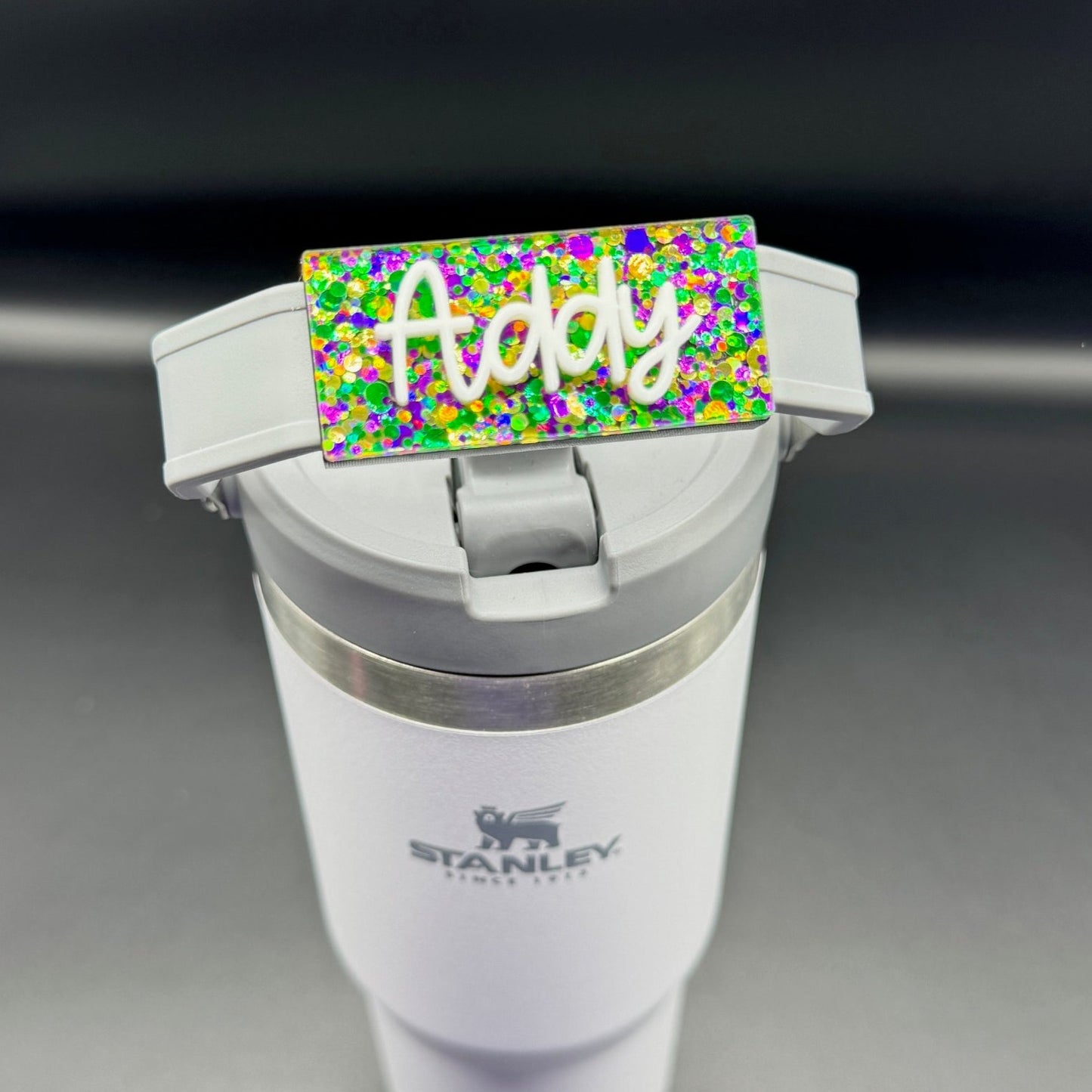 Mardis Gras Confetti Dots tumbler name tag