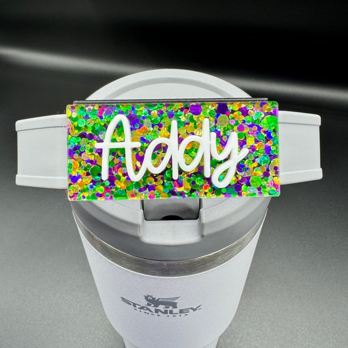 Mardis Gras Confetti Dots tumbler name tag