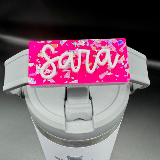 Hot Pink Glitter Flake tumbler name tags