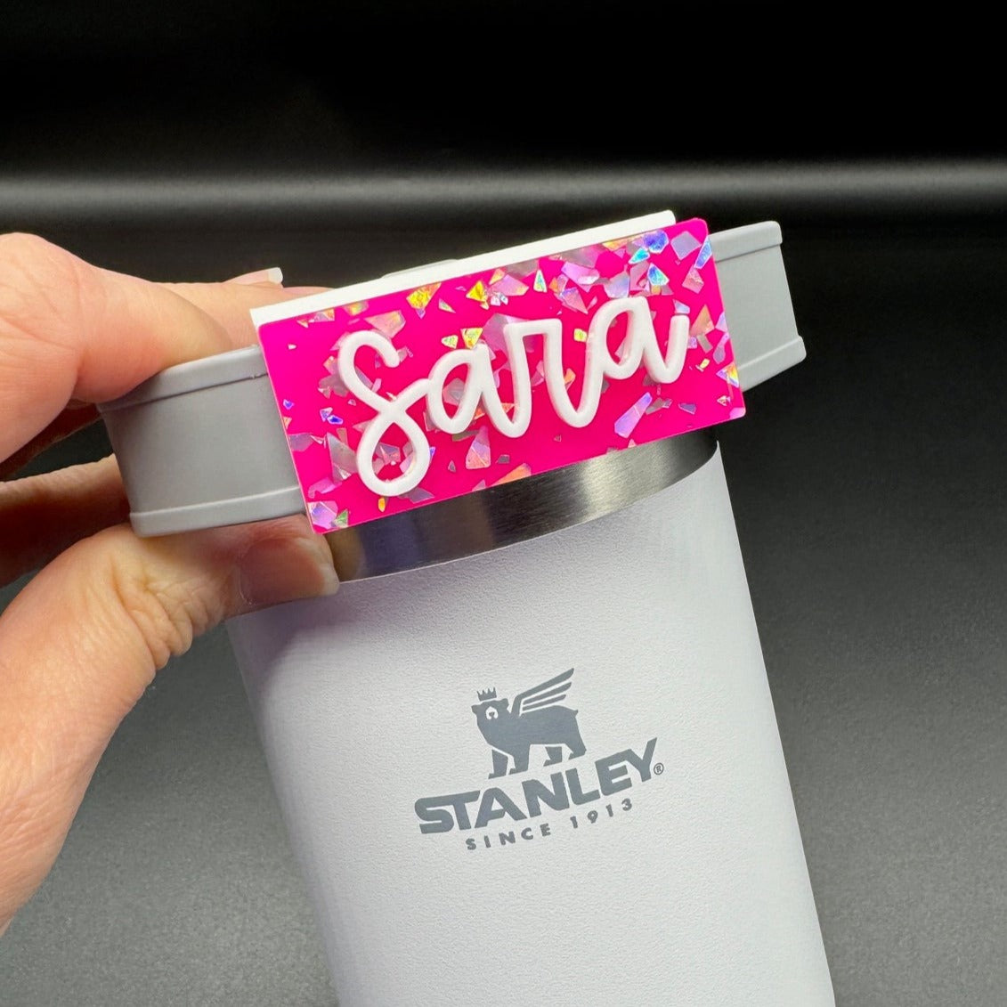 Hot Pink Glitter Flake tumbler name tags