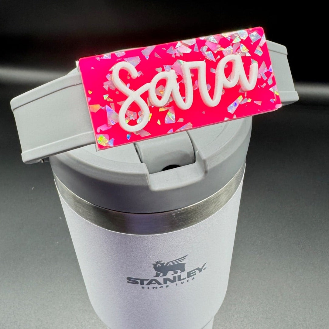 Hot Pink Glitter Flake tumbler name tags