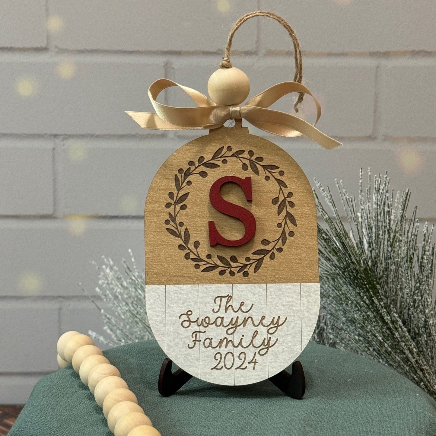 Christmas Wreath Oval Monogram Ornament