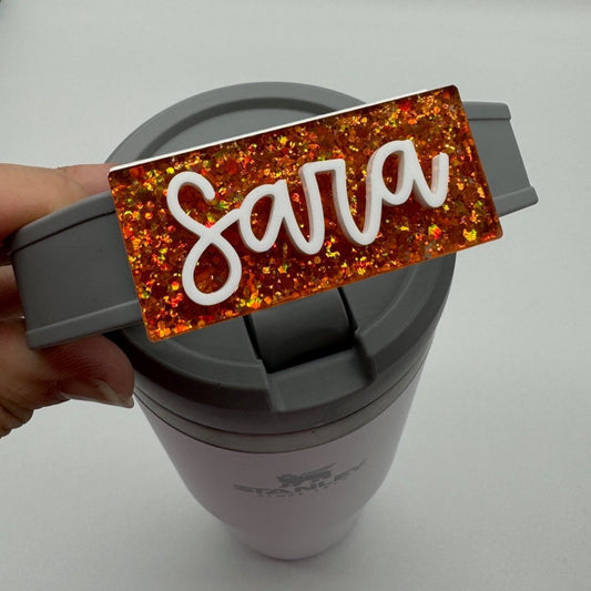 Chunky Orange Confetti tumbler name tag