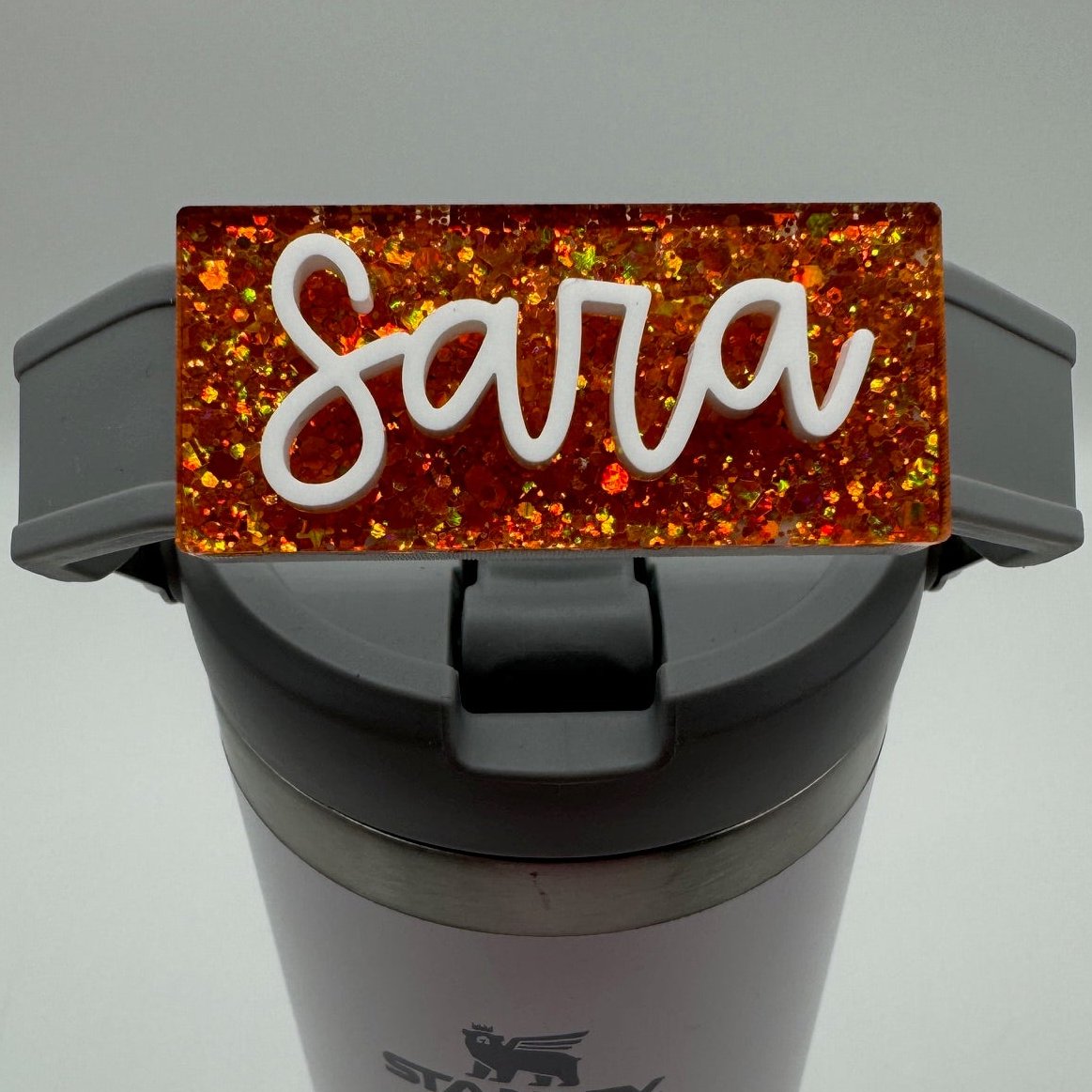 Chunky Orange Confetti tumbler name tag