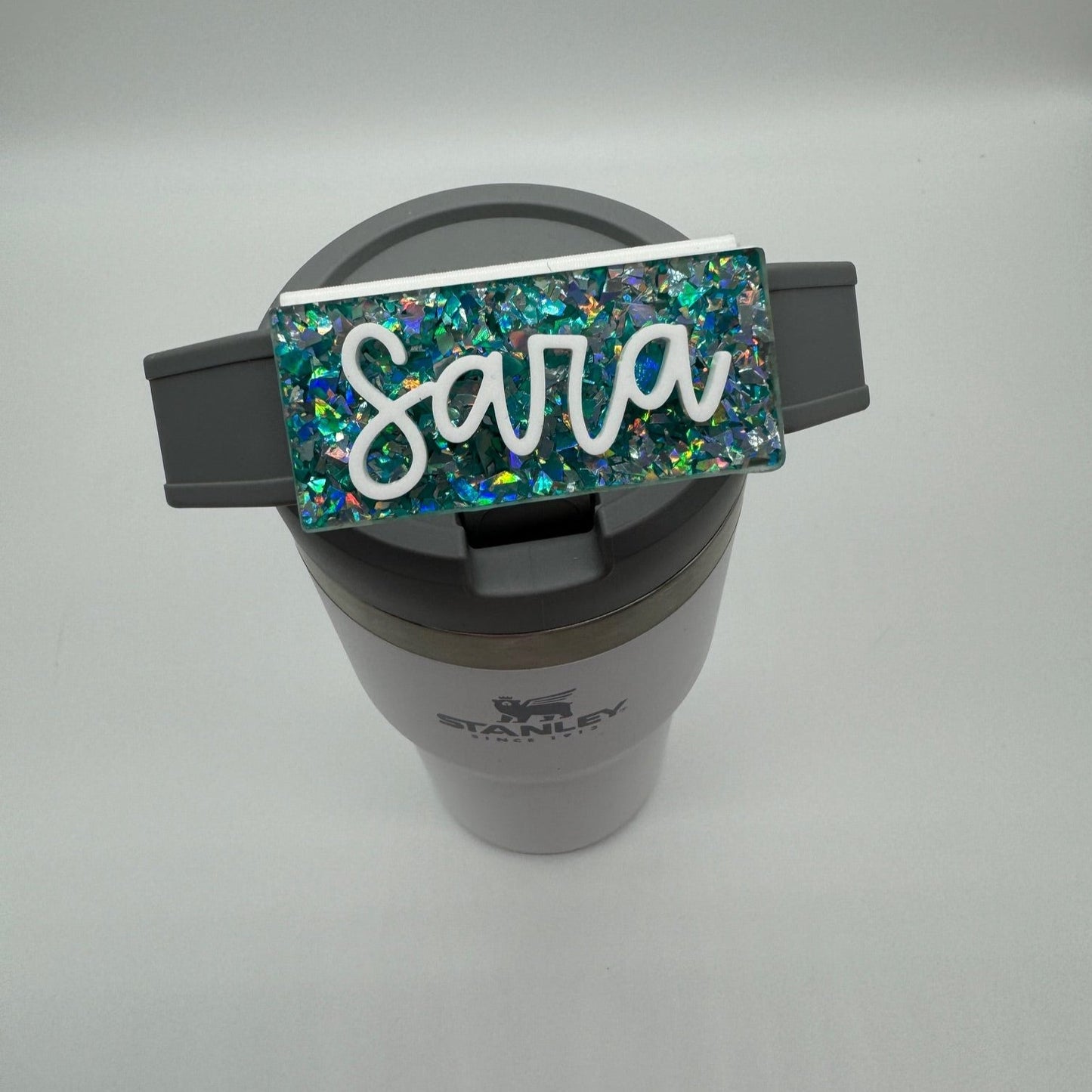 Chunky Aqua Confetti tumbler name tag