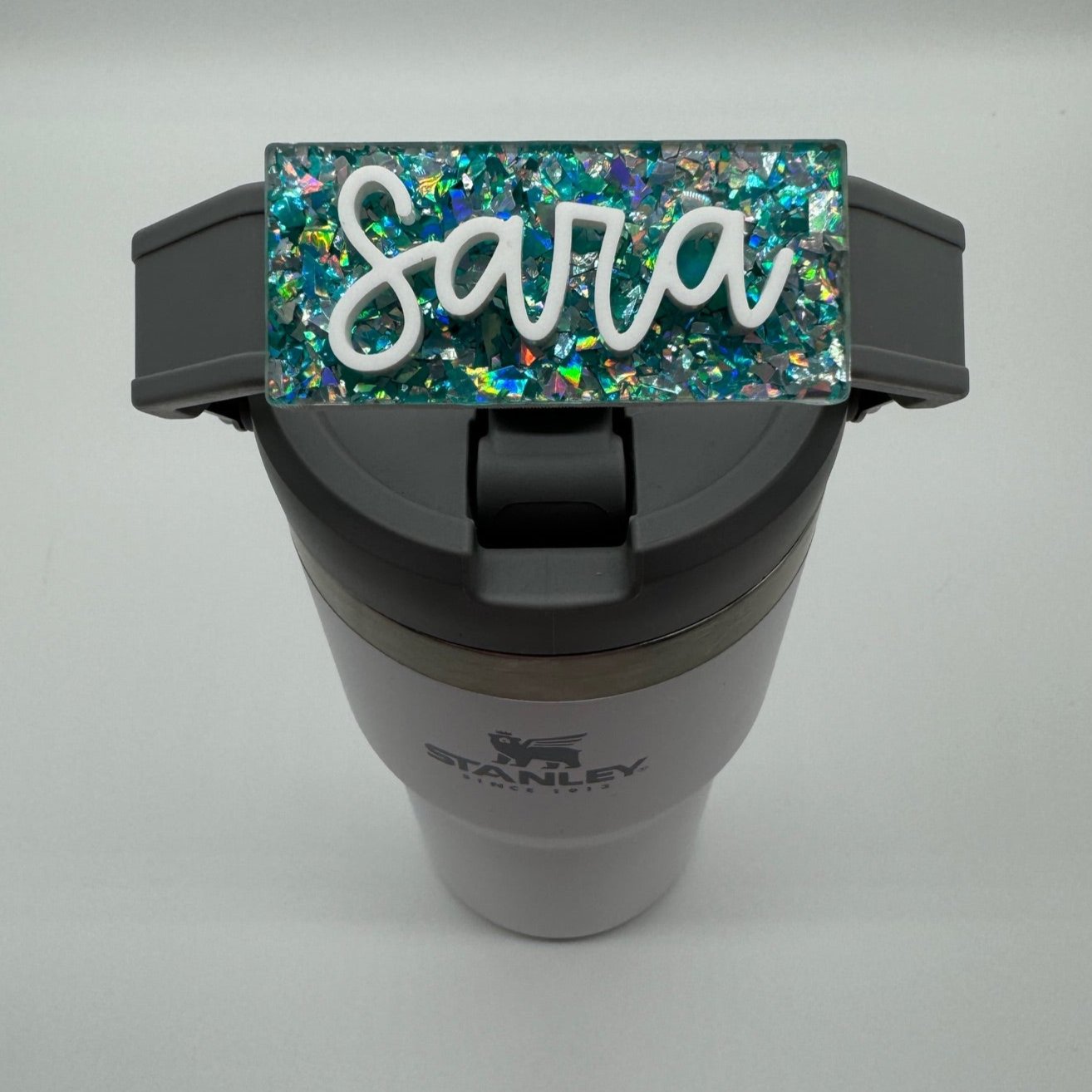 Chunky Aqua Confetti tumbler name tag